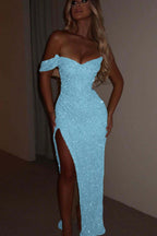 One Shoulder Strapless Sleeveless Long Mermaid Prom Dress With Split MS0185