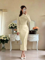 Cocoslly Long Sleeves High Waist Long Mermaid Prom Dress | White Lace And Satin JZ0165
