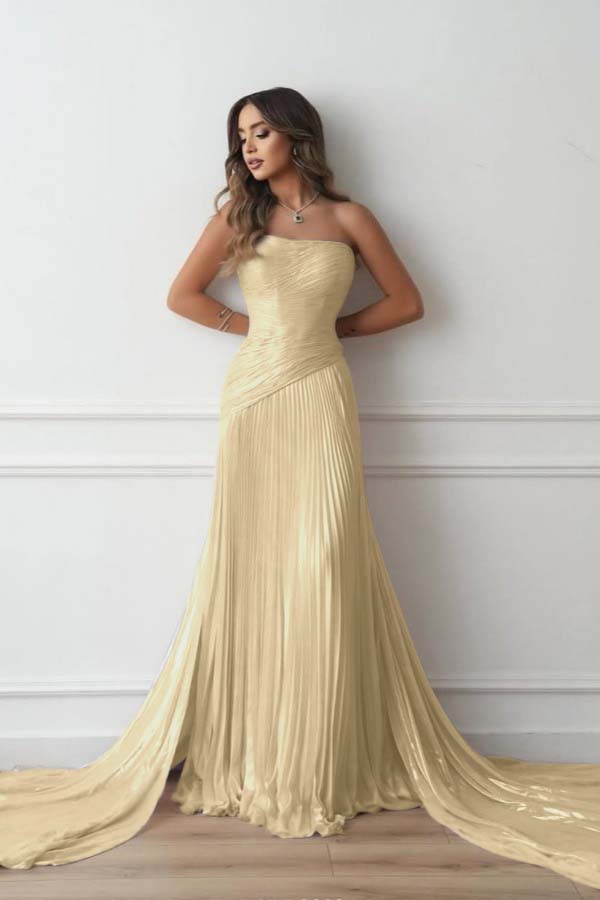 Chiffon Strapless Sleeveless Long Mermaid Prom Dress With Pleated And Ruffles WQ0461
