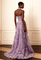 Cocoslly Strapless Sleeveless High Waist Long Prom Dress With Embroidered And Sequins | Lilac Chiffon CO0148