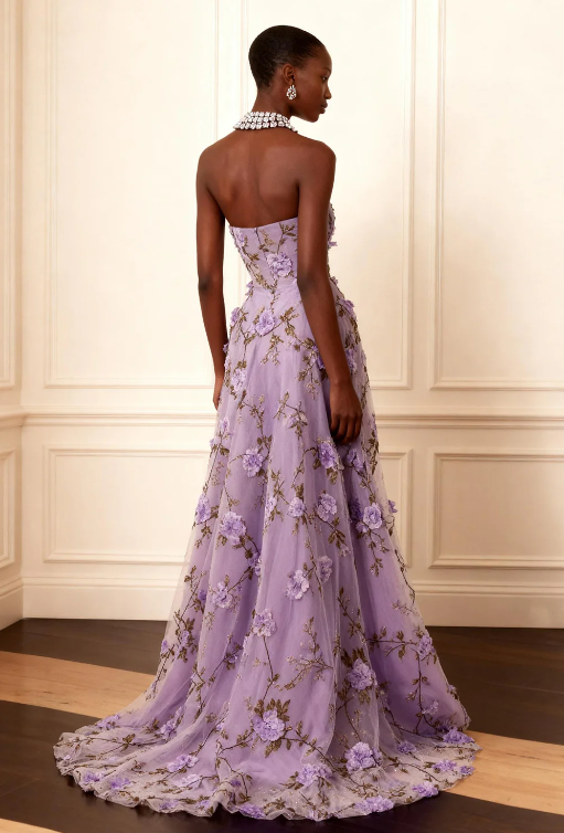 Cocoslly Strapless Sleeveless High Waist Long Prom Dress With Embroidered And Sequins | Lilac Chiffon CO0148