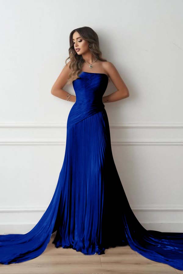 Chiffon Strapless Sleeveless Long Mermaid Prom Dress With Pleated And Ruffles WQ0461