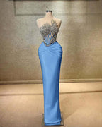 Strapless Sleeveless Long Mermaid Prom Dress With Beading Pleated YK0451