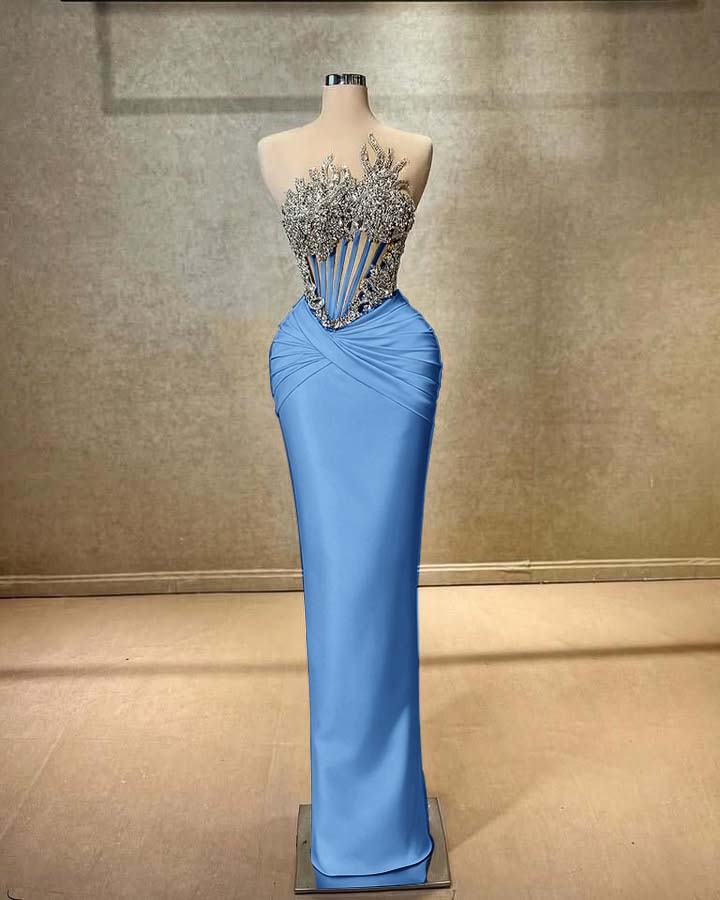 Strapless Sleeveless Long Mermaid Prom Dress With Beading Pleated YK0451