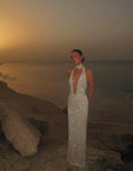 Cocoslly Halter Deep V-Neck Sleeveless Long Prom Dress With Rhinstone | White Beading CO0074