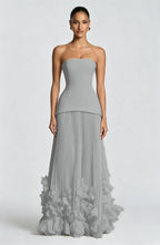 Cocoslly Strapless Sleeveless High Waist Long Prom Dress With Appliques And Pleated | Cabemet Chiffon YQ0118