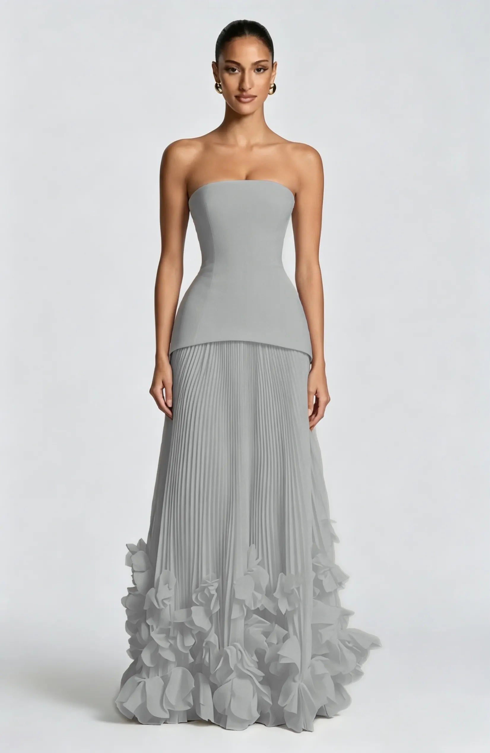 Cocoslly Strapless Sleeveless High Waist Long Prom Dress With Appliques And Pleated | Cabemet Chiffon YQ0118