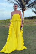 Charming Strapless Sleeveless Long Prom Dress With Pleated Ruffle WQ0065