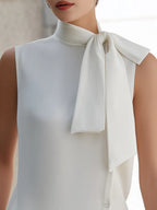 Sleeveless Asymmetric Hem Tie-Neck Blouse