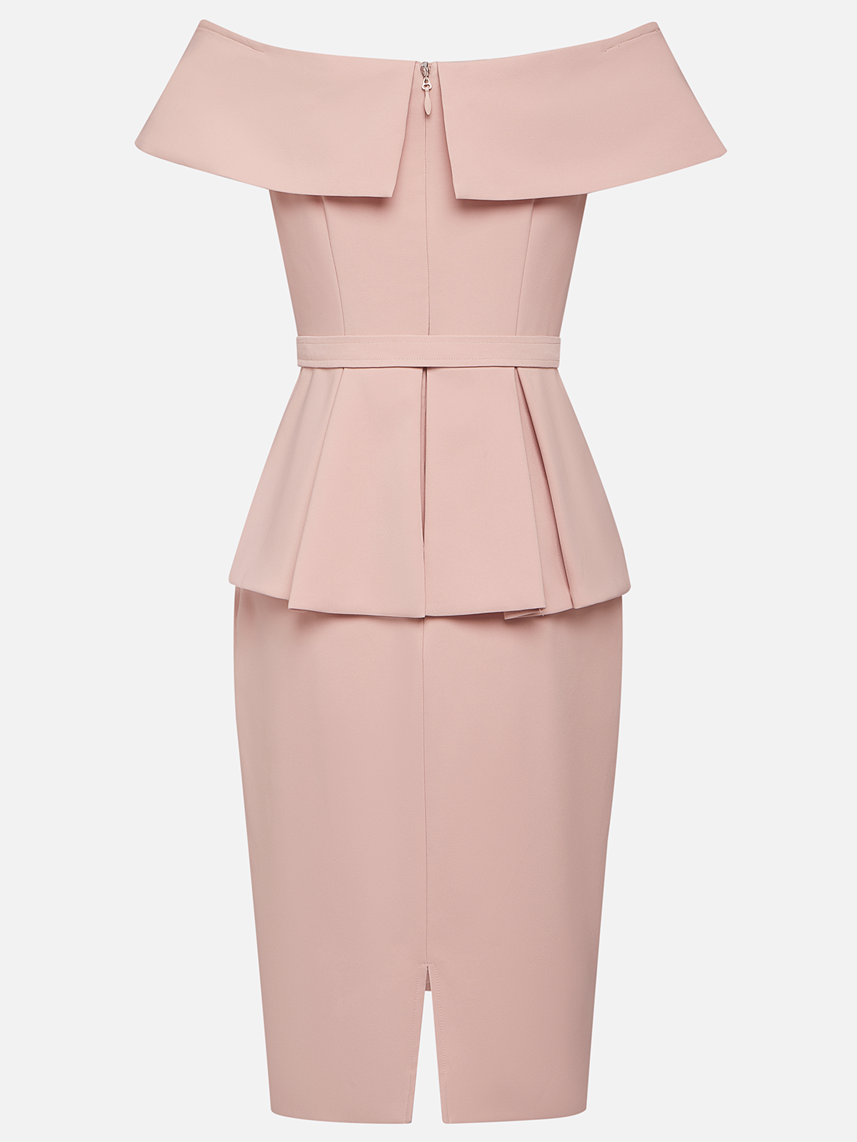 Pink 3D Floral Peplum Off The Shoulder Short Sleeve Sheath Midi Dress