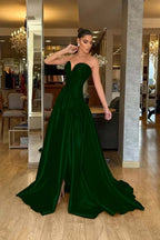 Stunning Strapless Sleeveless Long Split Prom Dress With Pleated WQ0224
