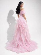 Cocoslly Off-The-Shoulder Sleeveless High Waist Long Prom Dress | Pink Satin And Chiffon CO0124