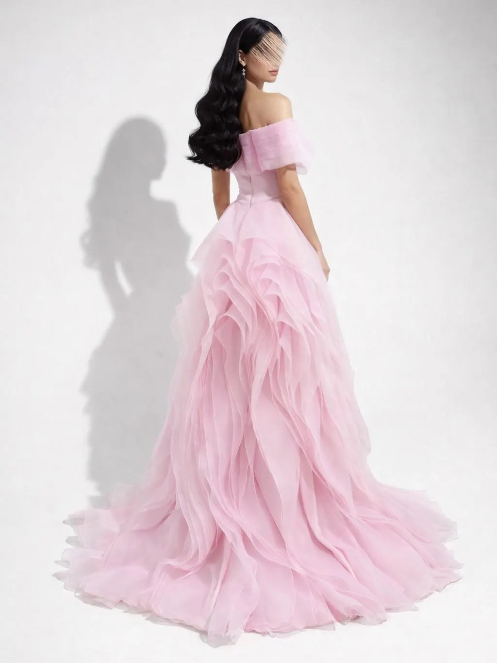 Cocoslly Off-The-Shoulder Sleeveless High Waist Long Prom Dress | Pink Satin And Chiffon CO0124