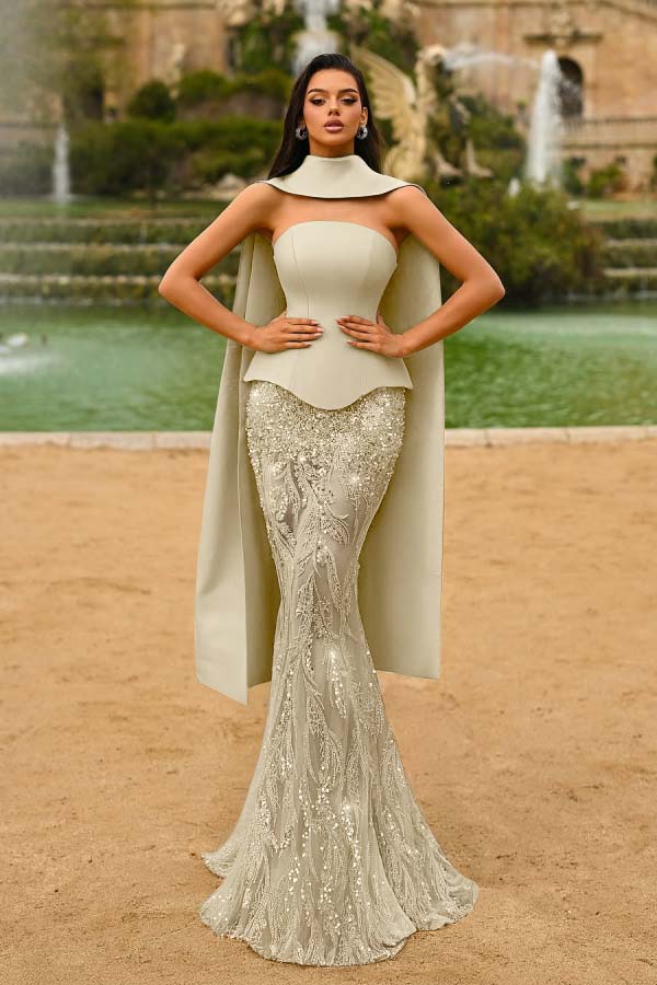 Strapless Sleeveless Long Mermaid Prom Dress With Appliques WQ0321