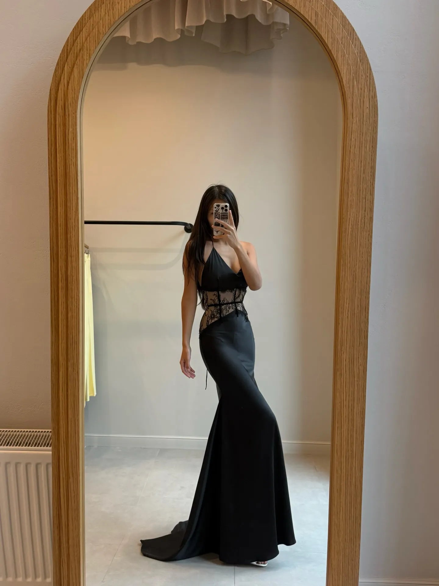 Cocoslly Halter Sleeveless High Waist Long Mermaid Prom Dress | Black Satin CO0114