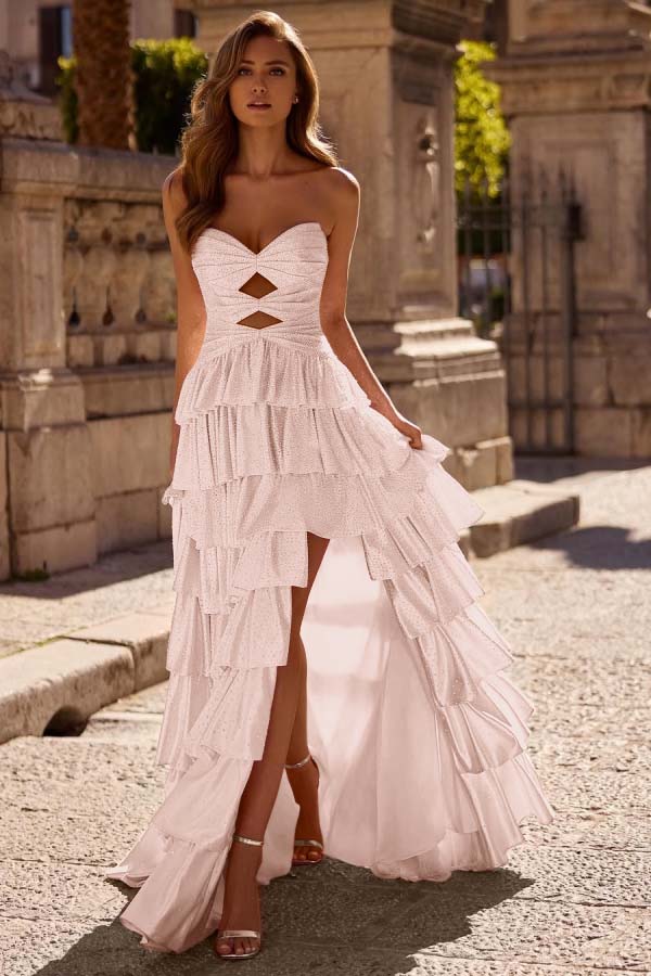 Strapless Sleeveless Long Split Prom Dress With Pleated Beading WQ0129
