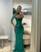 Tulle V-Neck Strapless Sleeveless Long Mermaid Prom Dress With Sequins And Ruffles YK0184