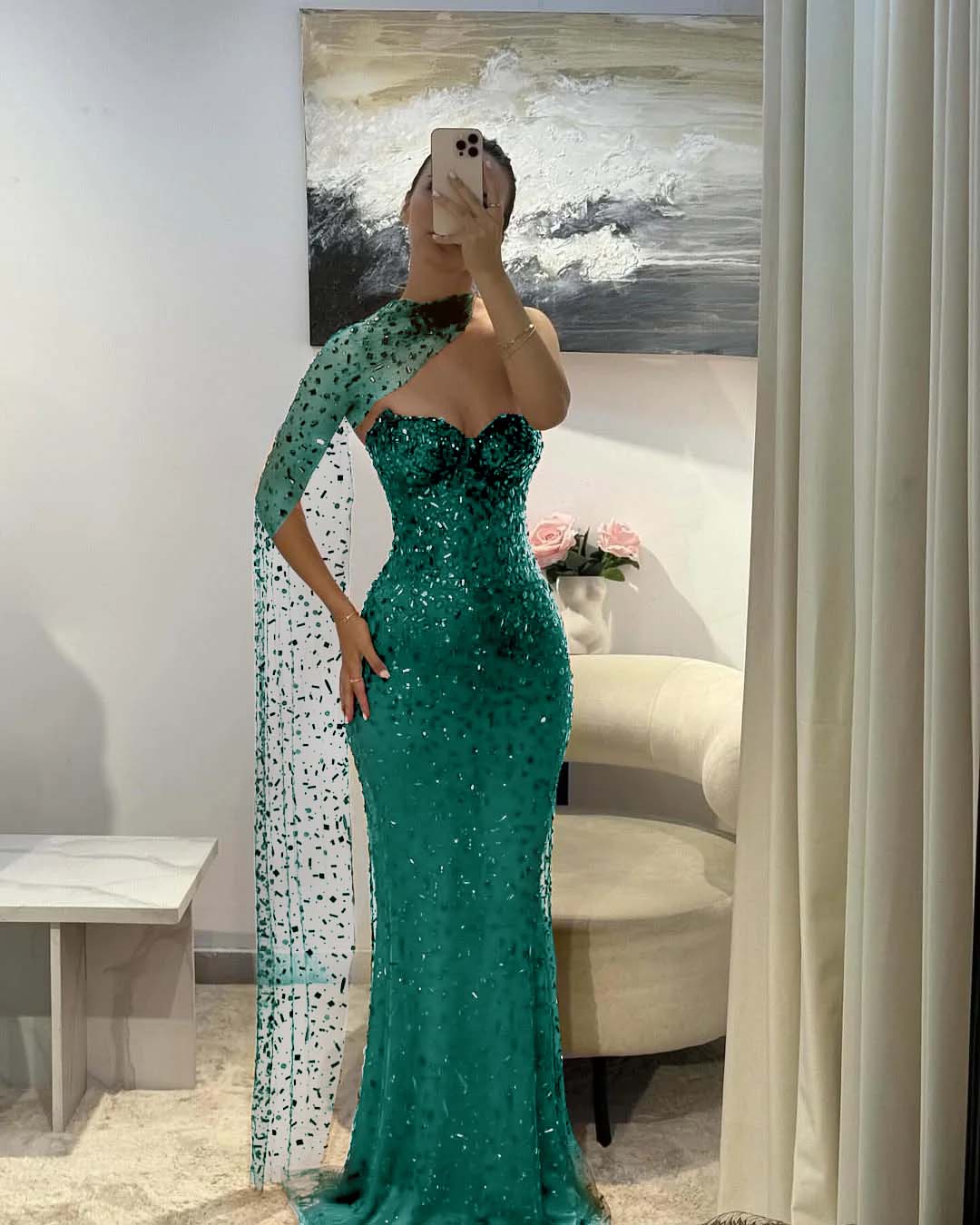 Tulle V-Neck Strapless Sleeveless Long Mermaid Prom Dress With Sequins And Ruffles YK0184