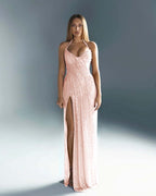 Halter V-Neck Strapless Sleeveless Long Mermaid Prom Dress With Split And Pleated YK0670
