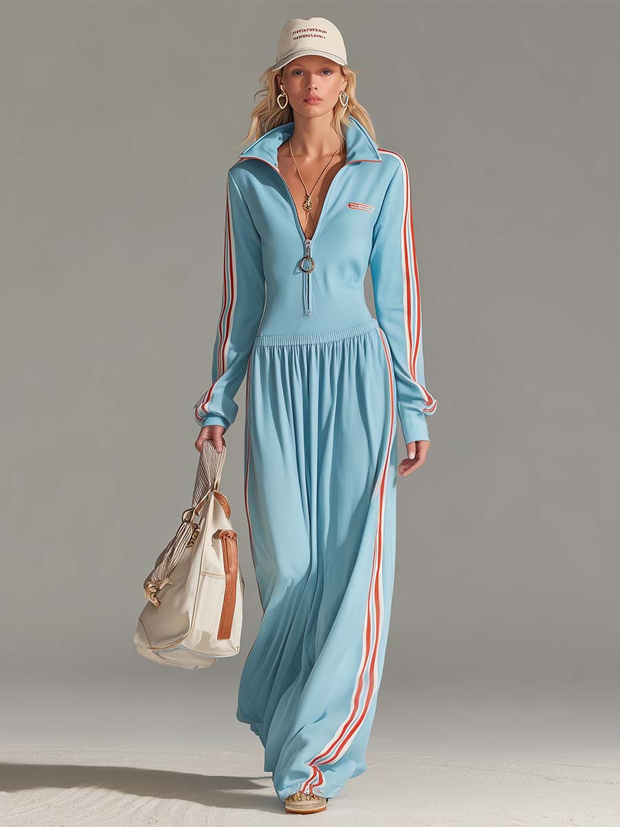 Women鈥檚 Zip-Up Sporty Long Sleeve Athleisure Dress