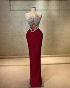 Strapless Sleeveless Long Mermaid Prom Dress With Beading Pleated YK0451