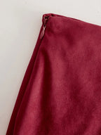 Western Retro Red Faux Suede Slit Fringe Midi Skirt