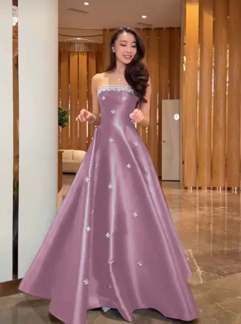 Cocoslly Strapless Sleeveless High Waist Long A Line Prom Dress With Rhinstone | Navy Blue Satin JZ0146