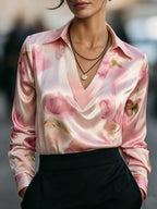 Elegant Satin Floral Blouse