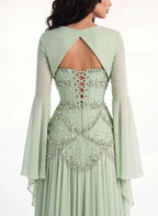 Cocoslly Strapless Sleeveless High Waist Long Prom Dress With Rhinstone | Dusty Sage Chiffon LX0090