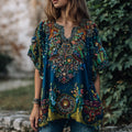 Women's Bohemian-style Nepal Art V-neck Shirt
