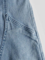 Exquisite Vintage Casual Hooded V-neck Zipper Side Slits Buttons Blue Denim Midi Dress