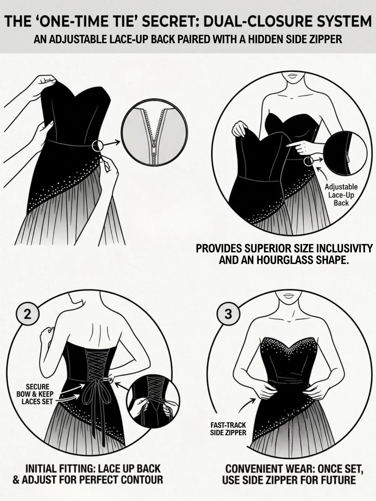Black Hot Drilling Classic Tulle Strapless Sleeveless A-Line Gown Dress