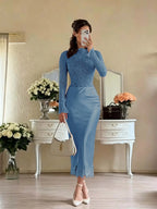 Cocoslly Long Sleeves High Waist Long Mermaid Prom Dress | White Lace And Satin JZ0165