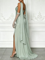 Green 3D Floral Tulle Strapless Sleeveless A-Line Floor-length Gown Dress