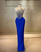 Strapless Sleeveless Long Mermaid Prom Dress With Beading Pleated YK0451