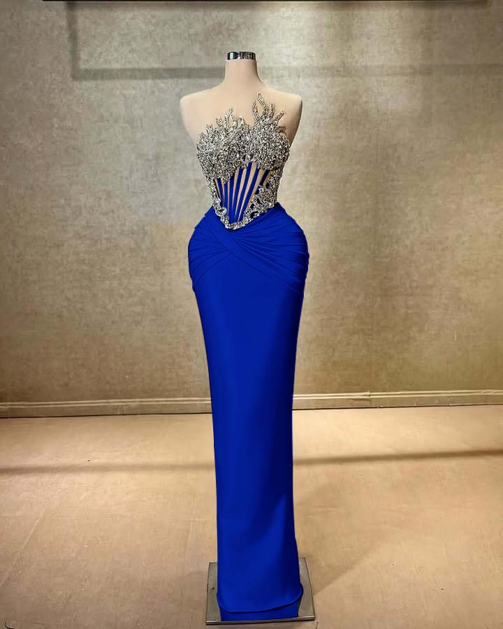 Strapless Sleeveless Long Mermaid Prom Dress With Beading Pleated YK0451