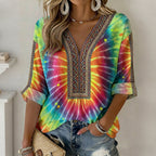 Women's Tie-dye Ethnic Art Pattern Printed Casual Long-sleeve T-shirt