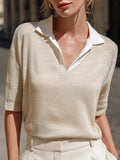 Layered Collar V-Neck Soft Knit Short Sleeve Top