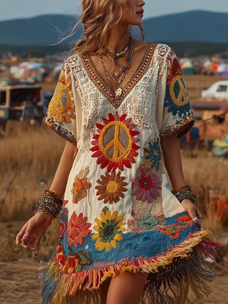 Hippie Retro Style Peace Element Women's Dress