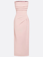 Pink Ruched Glitter Classic Strapless Sleeveless Sheath Maxi Dress