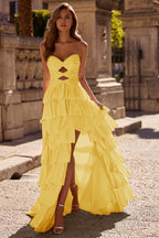 Strapless Sleeveless Long Split Prom Dress With Pleated Beading WQ0129