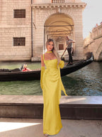 Spaghetti Strap Sleeveless Long Mermaid Prom Dress With Gloves YK0575