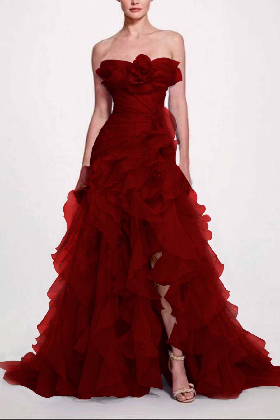 Strapless Sleeveless Long High Split Prom Dress With Pleated XJ0663
