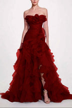 Strapless Sleeveless Long High Split Prom Dress With Pleated XJ0663