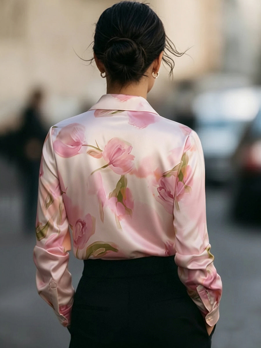 Elegant Satin Floral Blouse
