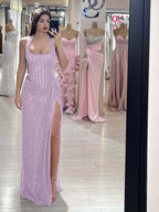 Sequins Halter Sleeveless Long Mermaid Prom Dress With Split YK0358