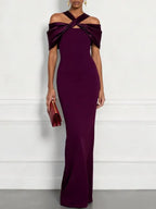 Burgundy Cross Bow Classic Off The Shoulder Sleeveless Sheath Floor Length Dress