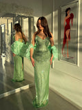 Cocoslly Strapless Sleeveless High Waist Long Mermaid Prom Dress With Rhinstone |  Green Sequins CO0107