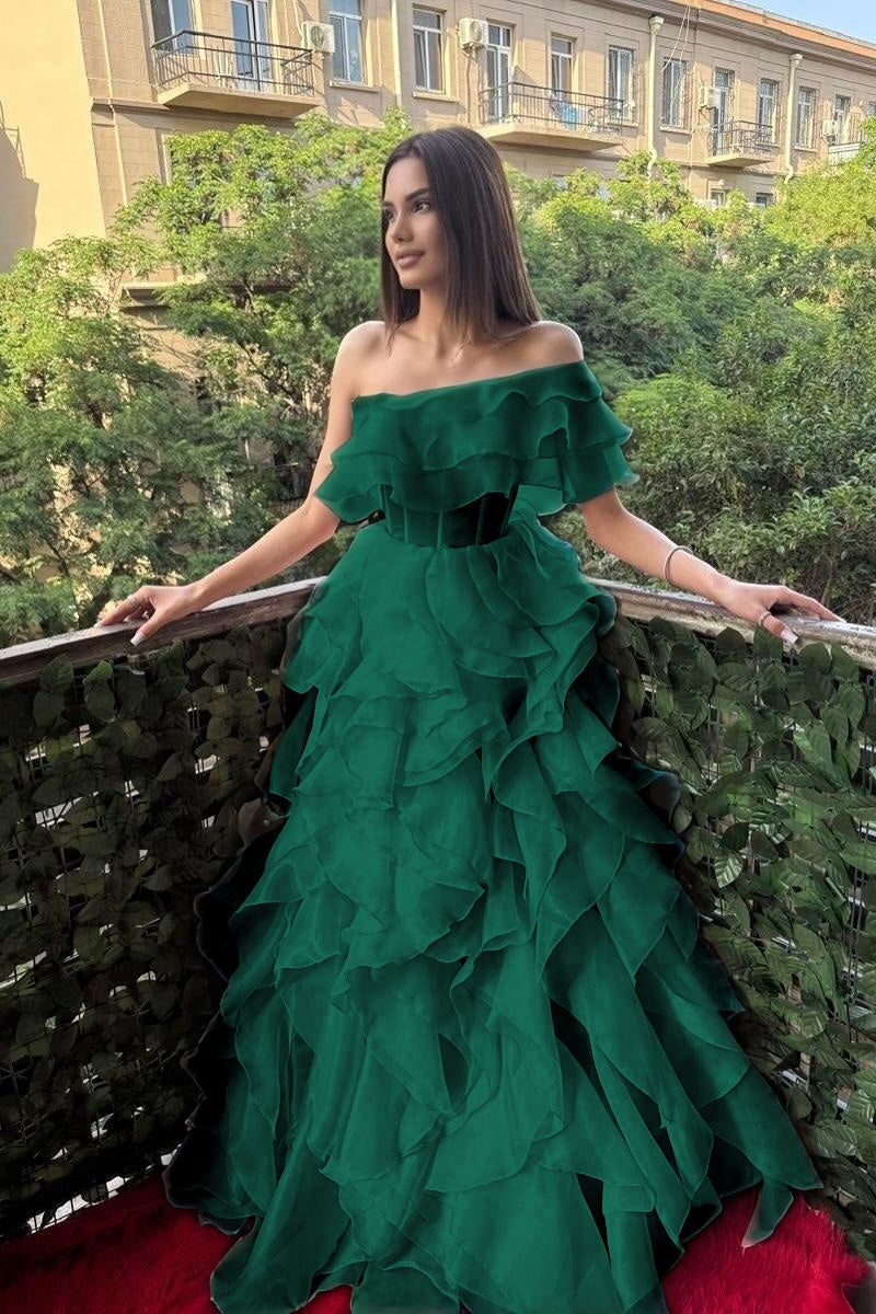 Cocoslly One Shoulder Sleeveless High Waist Long Prom Dress With Ruffles | Pink Chiffon XJ0753