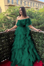 Cocoslly One Shoulder Sleeveless High Waist Long Prom Dress With Ruffles | Pink Chiffon XJ0753